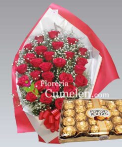 Arreglo de 24 Rosas + 24 Bombones Ferrero Rocher